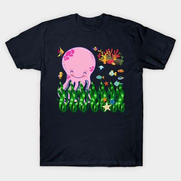 Smiley Octopus T-Shirt by IrenaAner